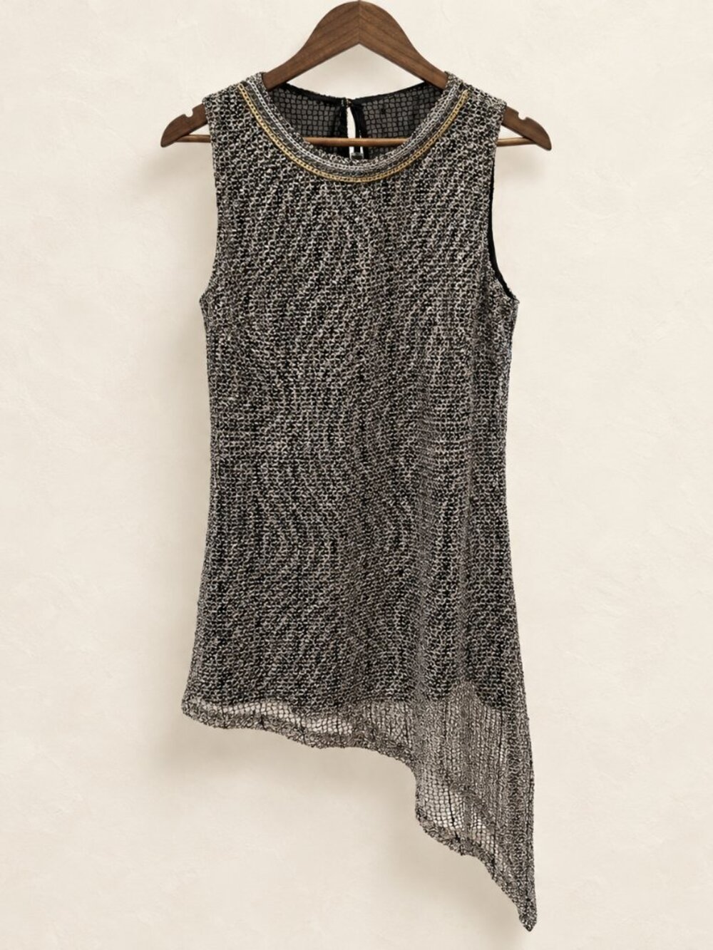 Black Silver Metallic Chain Neck Sleeveless Asymmetric Blouse/Dress